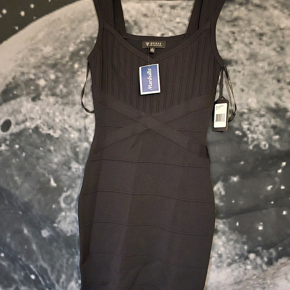 Guess Black Ribbed Mini Dress